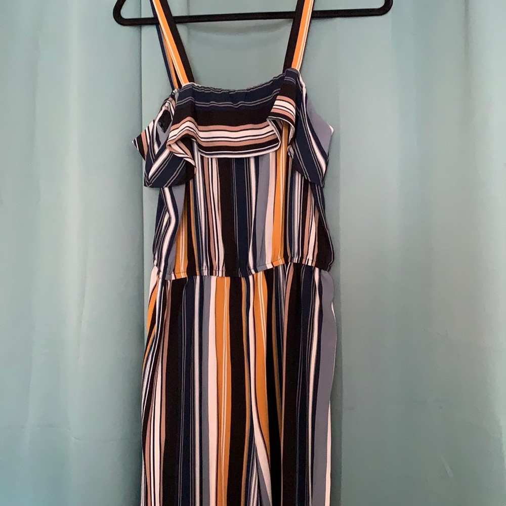 Navy, White, and Yellow Capri Pantsuit. Size L